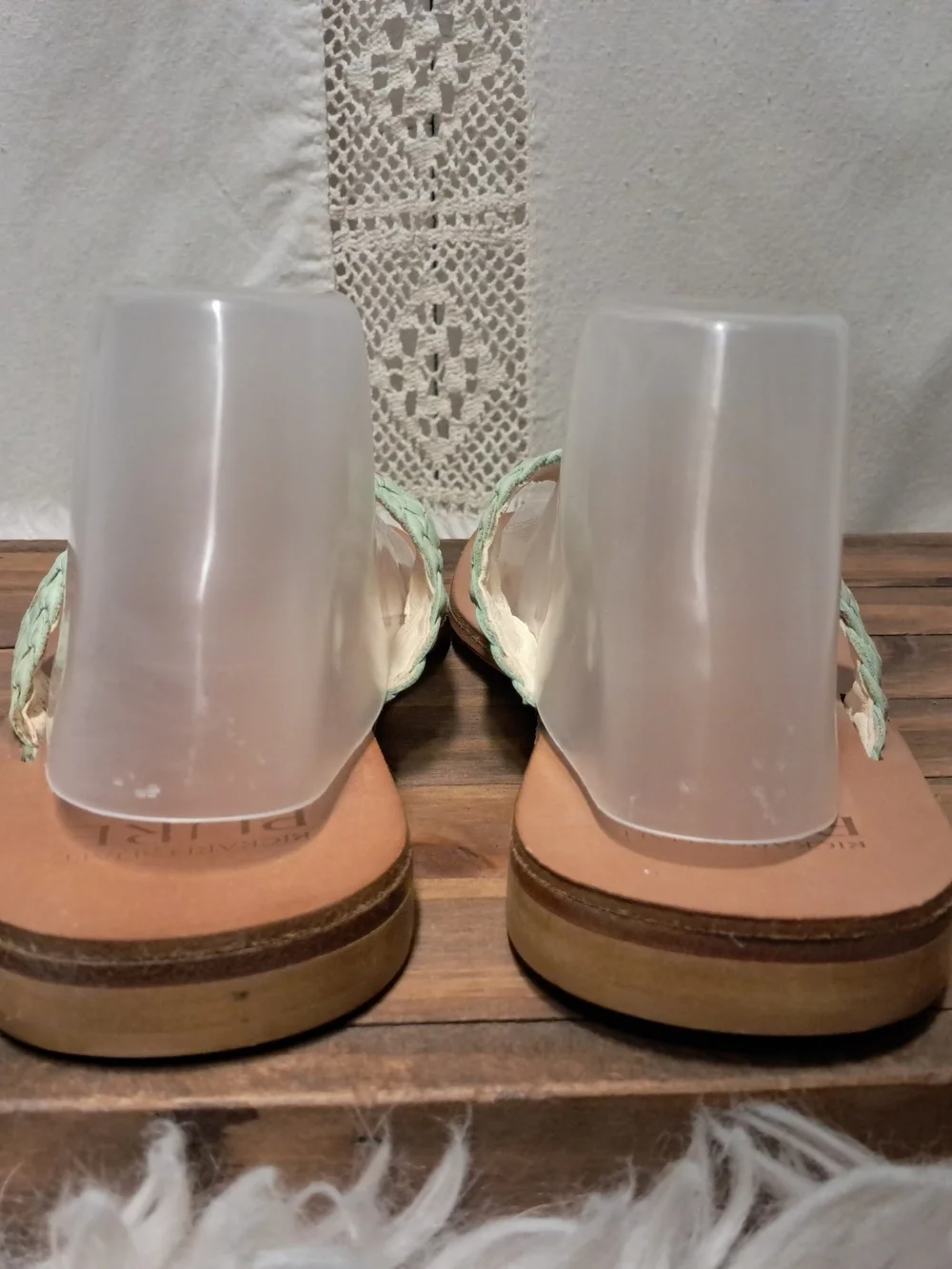 Rickard Shah Braided Leather Flip-Flop Sandals in Mint Size 9